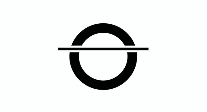 Geometric black circle with horizontal line, abstract symbol or icon on white background, modern graphic design element