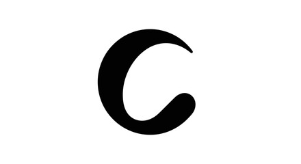 Stylized black lowercase letter C in a fluid, elegant calligraphic font, isolated on a clean white background, graphic design element