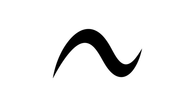Black tilde symbol or wavy line on a white background, representing approximation, a wave, or a decorative curved graphic element.