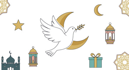 Dove with Crescent Moon Ramadan. © ampuh