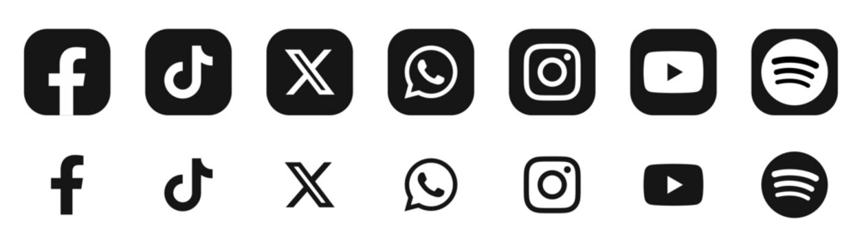 Social media icon logo vector set. Instagram, X, facebook, tiktok, soundcloud. Popular social media icons button fit for web, mobile app