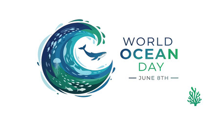 Naklejka premium World Ocean Day Illustration Wave Logo Design.