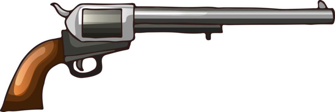 Revolver color drawing. Vintage handgun. Retro pistol