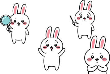Cute Bunny Cartoon Character Set with Different Gestures, Adorable Rabbit Mascot Illustration for Kids Stickers, Emotions, Education and Animal Character Design