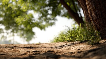 Fototapeta premium Enchanting forest floor scene with diffused sunlight and ancient trees