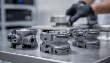 Naklejka premium Medium shot focusing on the assembly of additively manufactured adapters made from durable polymers illustrating advanced customization in industrial processes.