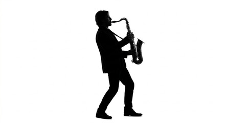 Naklejka premium Silhouette of a male musician playing saxophone isolated on white background