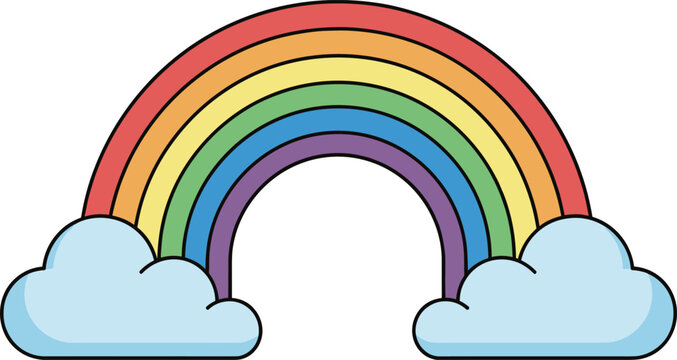 Cute Rainbow with Clouds Cartoon Weather Nature Vector Illustration