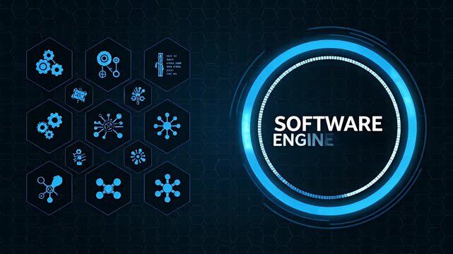 Futuristic digital interface displaying software engineering technology icons