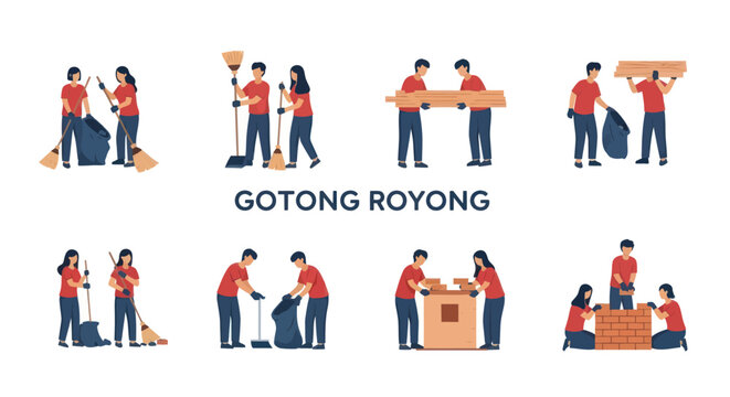 People Working Together in Red Shirts.