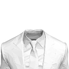 A crisp white shirt and complementary tie rest on a clean white background. The polygonal style creates a modern, minimalist aesthetic for business concepts.