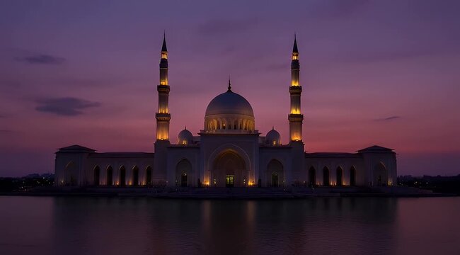 Seri Gemilang Bridge and Mosque Putrajaya Malaysia at Twilight