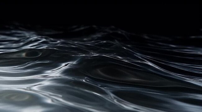 Abstract smooth glossy metallic dark water waves under a dark ambient light