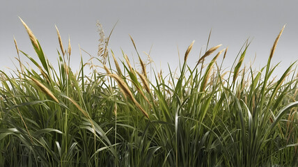Naklejka premium Lush Green Grass and Tall Grains Growing Together in an Open Agricultural Landscape