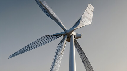Modern Wind Turbine Generating Renewable Energy Against Clear Sky Background