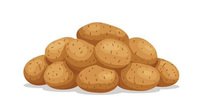 A large pile of fresh, raw brown potatoes with soil specks, illustrated in a clean, flat cartoon style and isolated on a white background.
