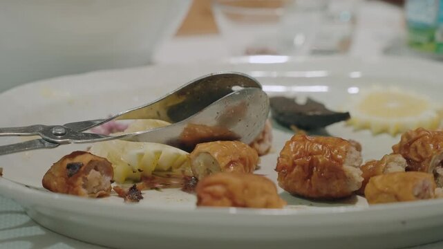 Closeup of tripas on plate with pineapple in Minho Portugal