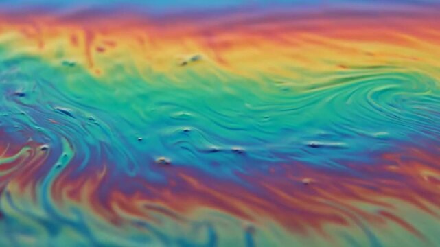 Rainbow Oil Slick on Water Surface - Abstract Colorful Swirls and Patterns