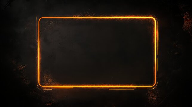 Vibrant orange glow rectangular frame with rounded corners, emanating energetic light against a dark, textured background, perfect for futuristic technology displays or digital interface borders.
