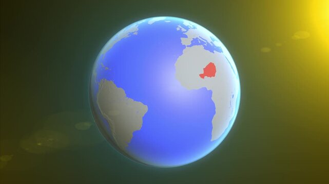 The animation shows a graphic representation of the earth and highlights the location and map of Niger colored red.