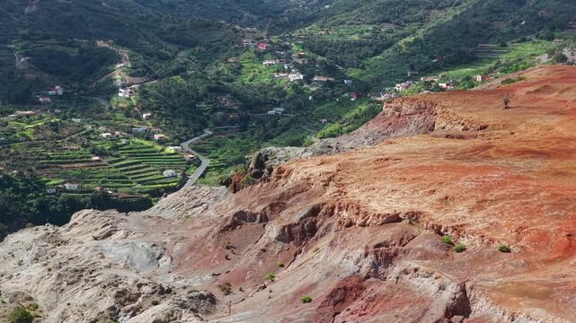 Aerial View Monta&ntilde;a del Cepo Red Plateau Agulo La Gomera Volcanic Geology