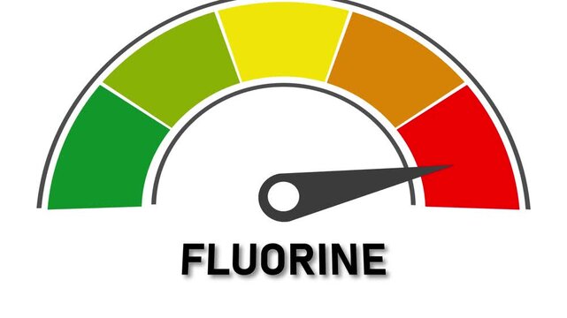Fluorine gauge with needle in red zone indicating high level on white background meter indicator