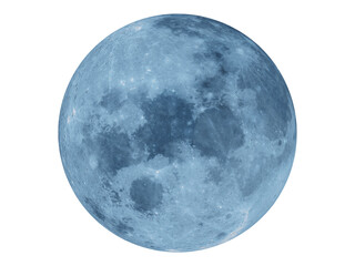 Obraz premium Full Moon face in a deep blue tone showing high-detailed lunar surface of the moon.