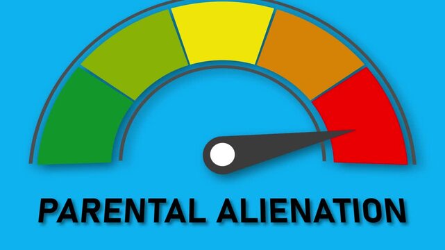 Parental alienation gauge with needle pointing to red zone on blue background meter indicator