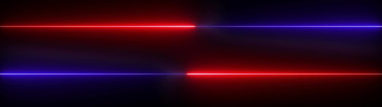 Neon single line animation concept. neon red color single line animation on black background. 4k video Seamless loop animation of glowing horizontal neon lines streaming across on the screen.