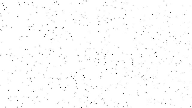 A bright white background is speckled with a dense arrangement of small black and dark gray dots, varying in size and density, creating a textured pattern that resembles star fields, dust