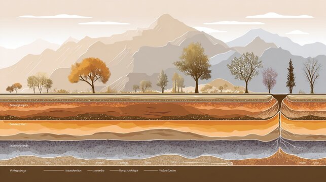 Underground soil strata diagram showing multiple earth layers and horizons