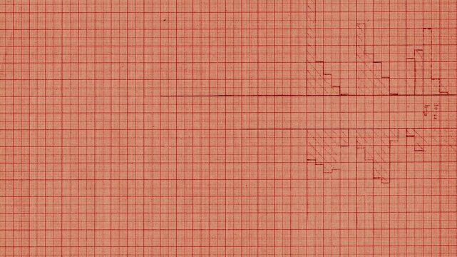 Vintage red graph paper texture with measurement grid engineering chart background with subtle grain dust and aged analog paper surface
