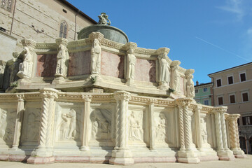 Obraz premium Detail of Fontana Maggiore in Perugia, Umbria Region, Italy