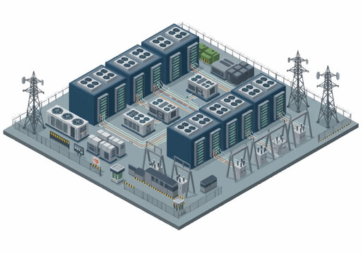 Isometric View of a Large Industrial Power Plant Facility.