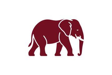 An elephant silhouette illustration with a maroon color and white outline