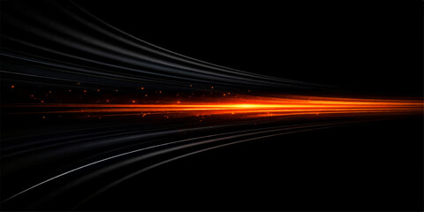 Abstract motion blur of red and white car lights creates a fast transportation trail along the dark urban city highway at night © MAHIN