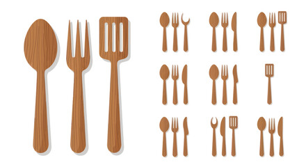 Wooden Kitchen Utensils Set: Spoon, Fork, Spatula & Cutlery Collection