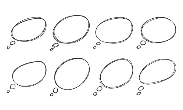Oval Hand Drawn Doodle Thought Bubble Vector Set Line Art