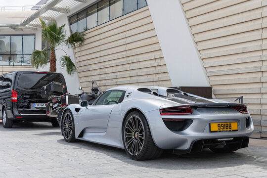 Monte Carlo, Monaco - May 28th 2019 : View on a grey Porsche 918 Spyder parked on a street.