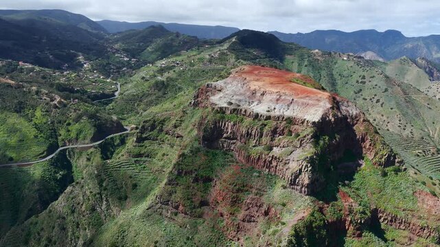 Aerial View Monta&ntilde;a del Cepo Red Plateau Agulo La Gomera Volcanic Geology