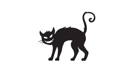 Black cat silhouette with a wicked grin and glowing eyes, a spooky Halloween decoration or symbol featuring evil, witch, magic with icon and scary © Md