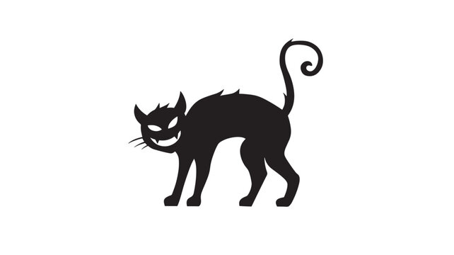 Black cat silhouette with a wicked grin and glowing eyes, a spooky Halloween decoration or symbol featuring evil, witch, magic with icon and scary