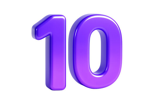 Glossy purple number ten symbol representing ranking score rating countdown achievement celebration milestone numeric concept isolated on a transparent background