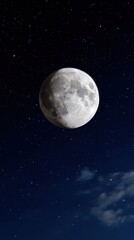 Vast Black Sky with Bright Moon Surrounded by Twinkling Stars at Night