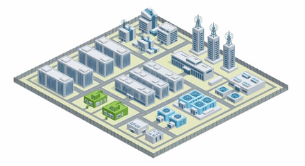 Obraz premium Isometric cityscape with industrial and commercial buildings.