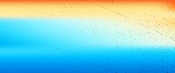 Grunge gradient background blending warm orange and yellow into bright blue, with scratched texture overlay, perfect for summer posters, surf themes and modern web design © Iryna