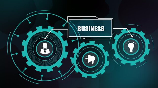 Core business value concept with rotating gears, Professional excellence and integrity, Strategic corporate growth, Innovative value creation.