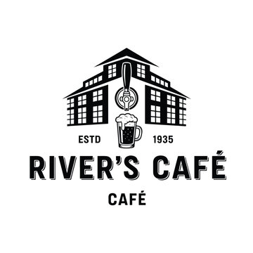 Vintage vector illustration of a traditional cafe or pub building with beer tap and mug