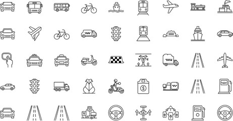 Collection of transportation and travel icons in flat design, vector illustration © Mim Art