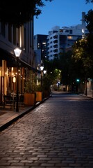 Fototapeta premium Twilight Shot of Melbourne Laneways with Warm Glow of Street Lamps